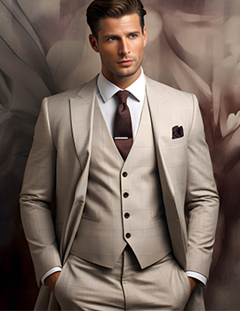 Beige Plaid Suit