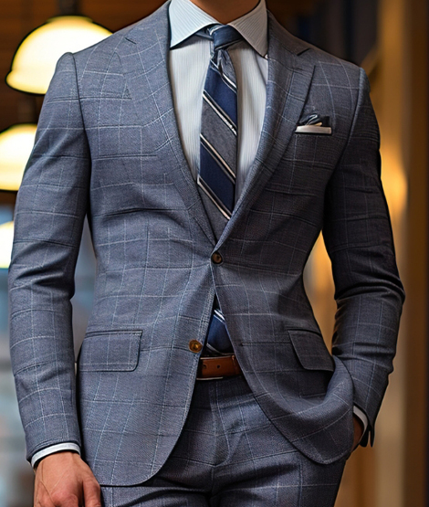Blue Windowpane Suit