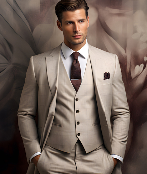 Beige Plaid Suit