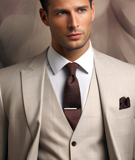 Beige Plaid Suit